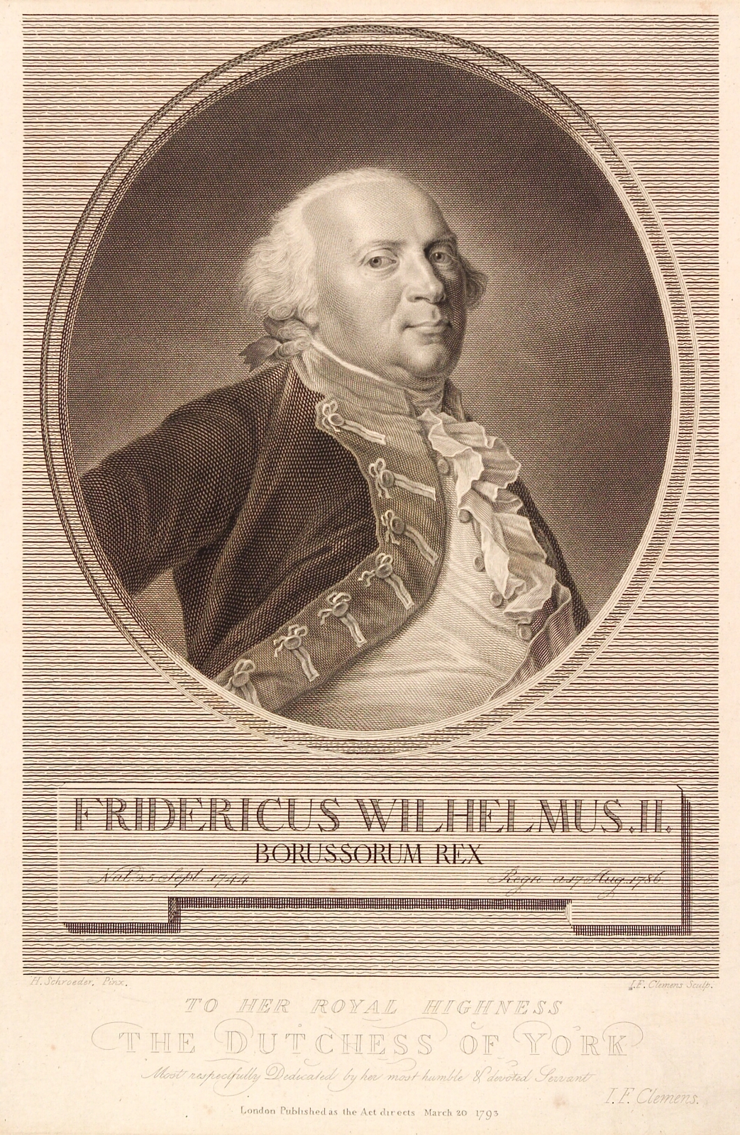 J.F. Clemens, Friedrich Wilhelm II, konge af Preussen
