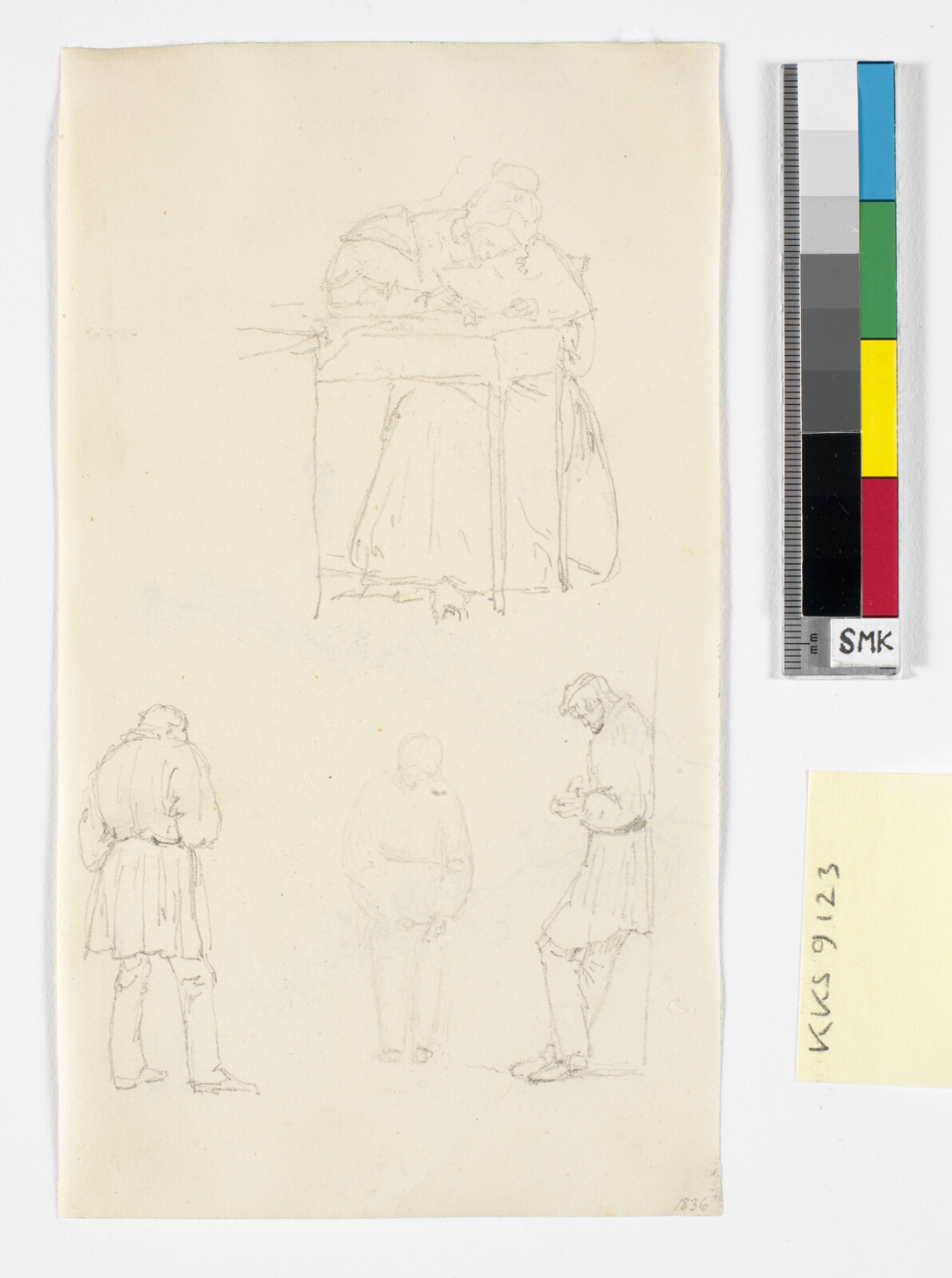 Christen Købke, Fire figurstudier, bl.a. en siddende dame der skriver