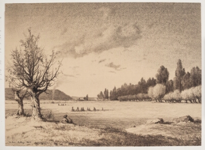 Open landscape with a wood in the distant. Burgundy, Melbye, Anton, 1863