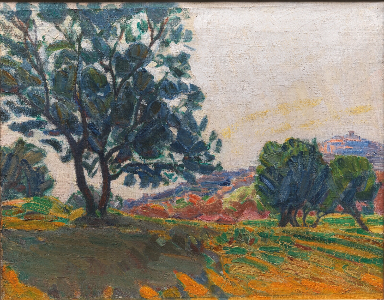 Niels Larsen Stevns, Olivenlunden. Cagnes by i baggrunden. Mod lyset