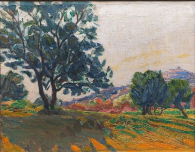 The Olive Grove. With Cagnes in the Background. Against the Light, Larsen Stevns, Niels, 1923