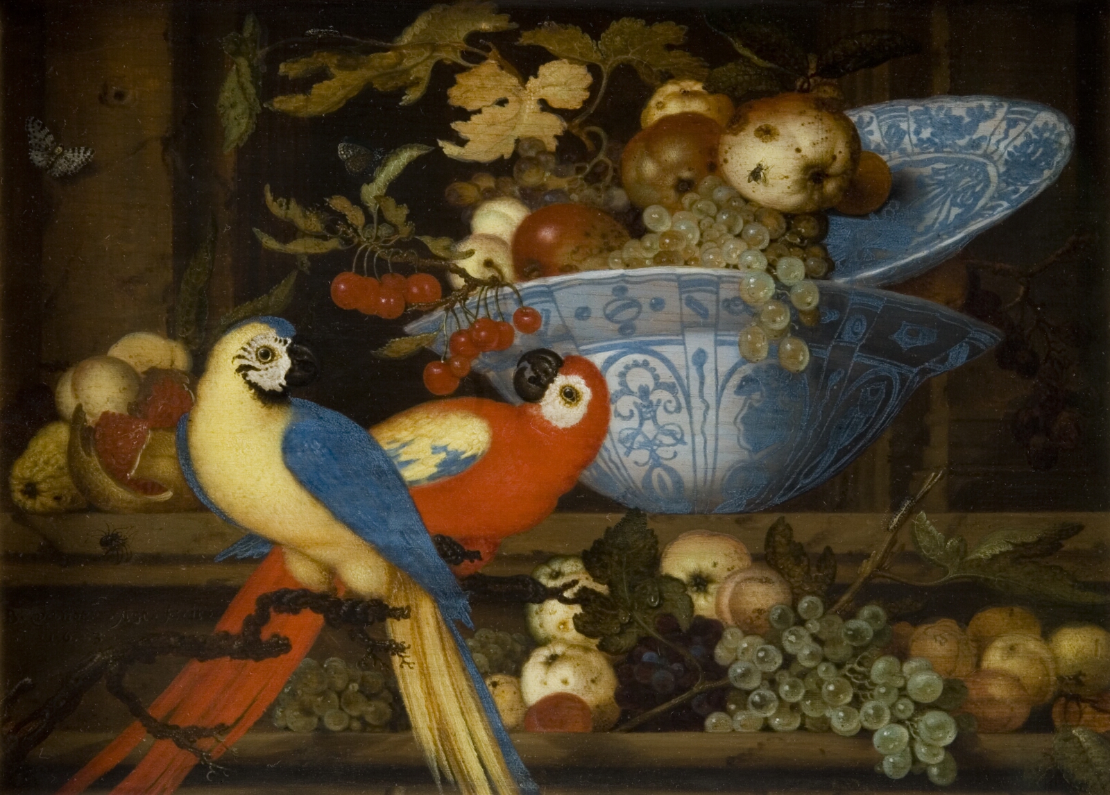 Balthasar van der Ast, Stilleben med frugt og to papegøjer