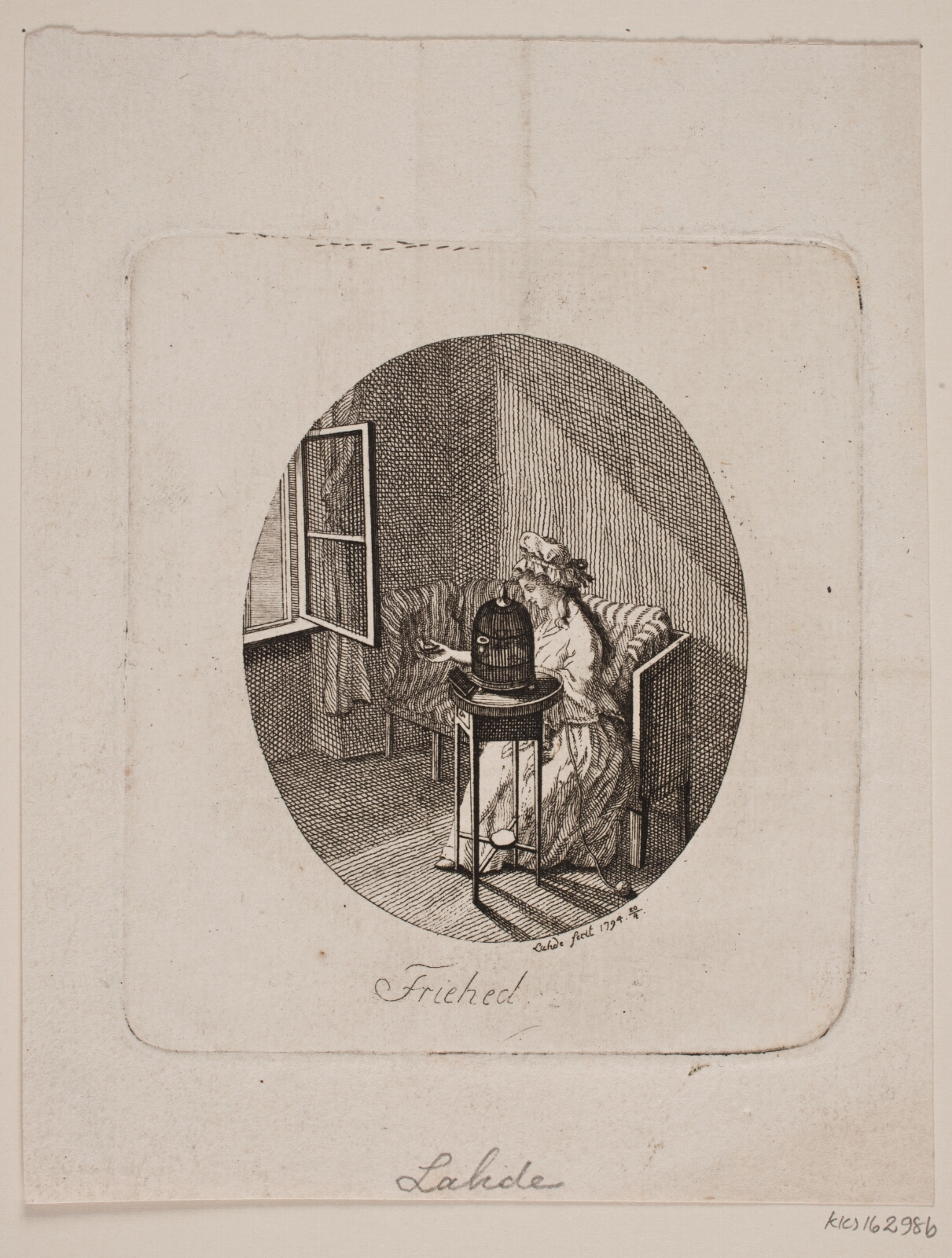 Gerhard Ludvig Lahde, Frihed. Vignet med Dame, der sætter en fugl i frihed