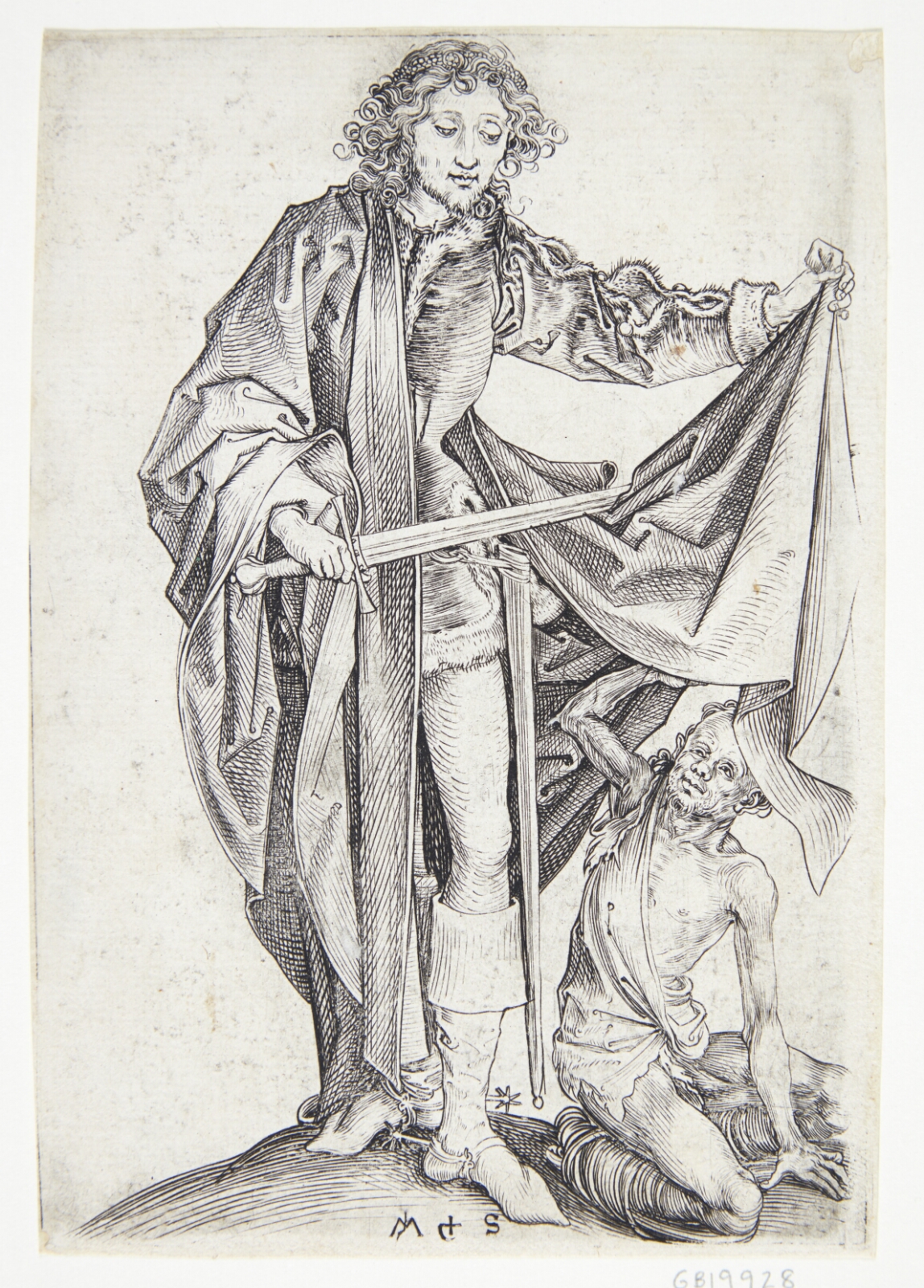 Martin Schongauer, Sankt Martin af Tours, der åbner sin kåbe