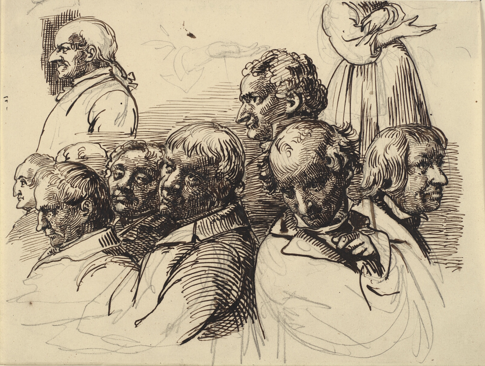 Wilhelm Marstrand, Studieblad med otte mandshoveder og en kvinde uden hoved