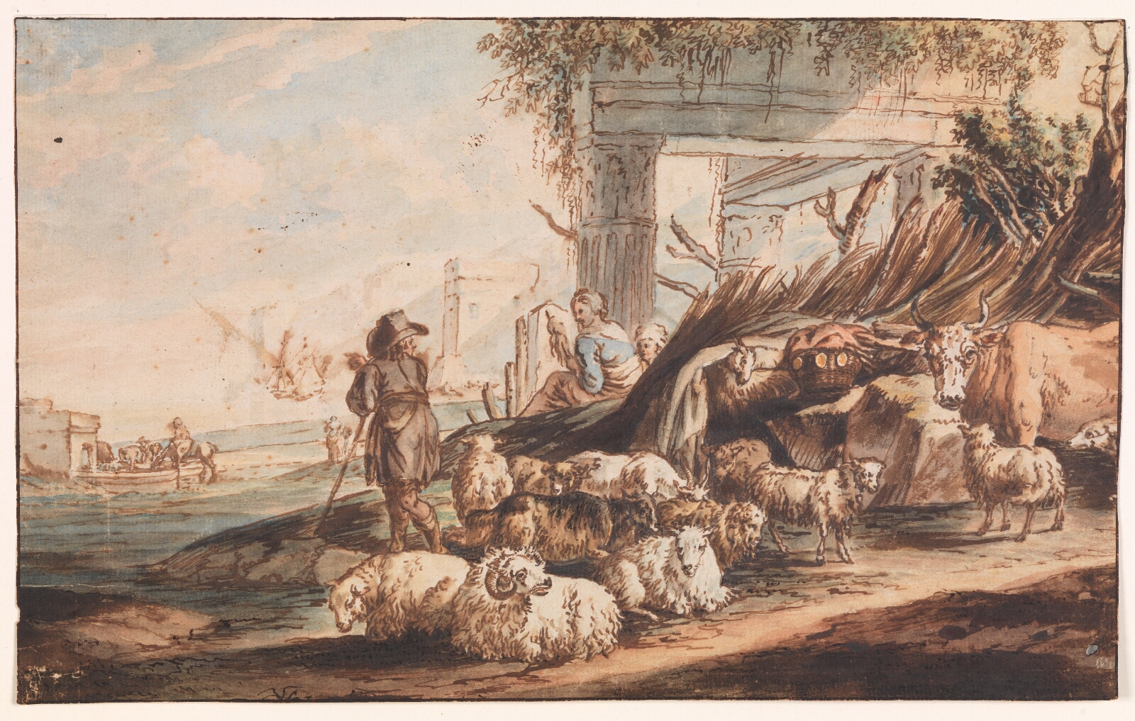 Jan Baptist Weenix, Hyrde med fåreflok og en ko mellem ruiner