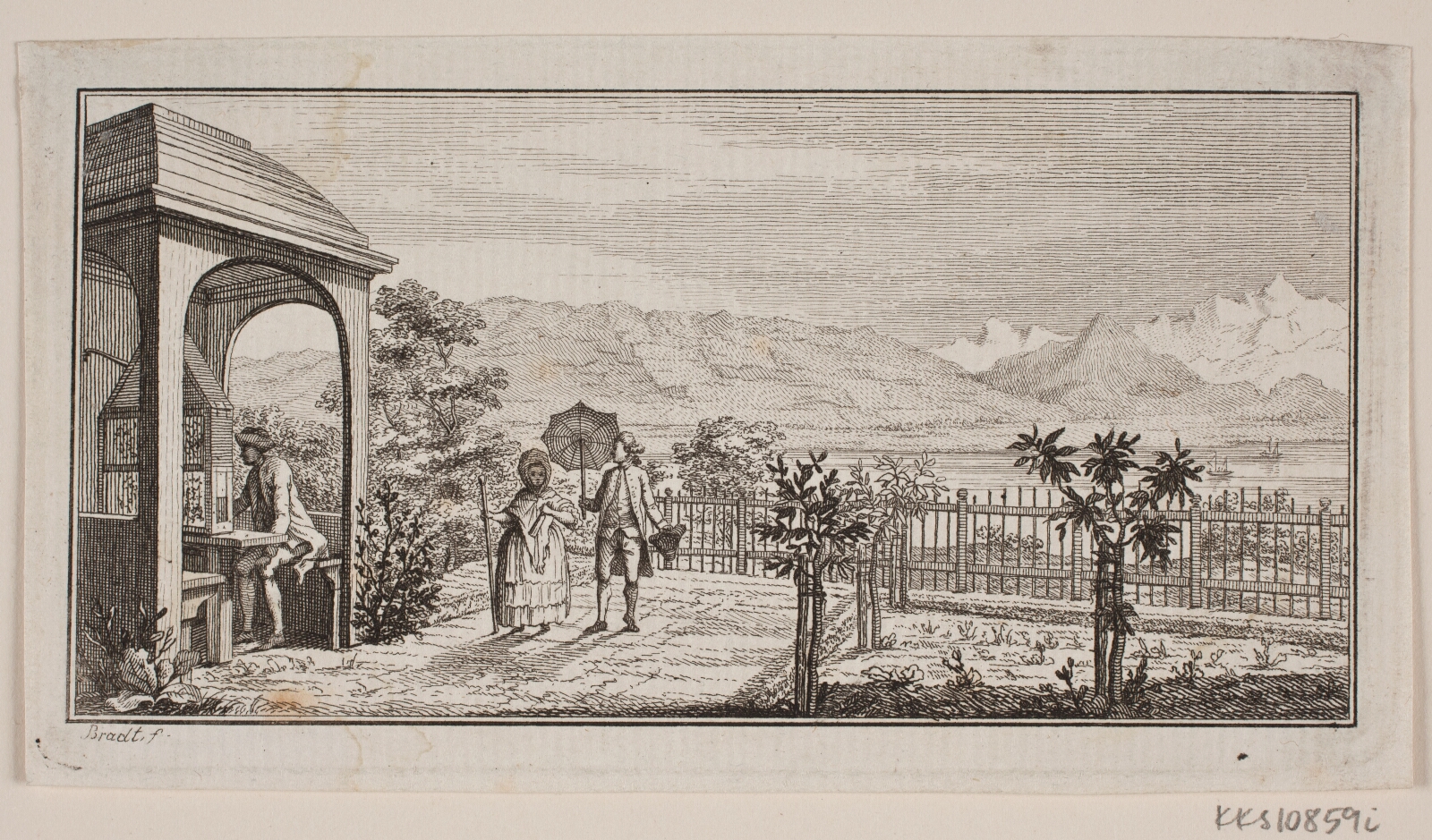 J.F. Clemens, En haveterasse i Genthod med et spadserende par
