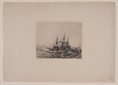 En brig i hård sø, Melbye, Anton, 1839