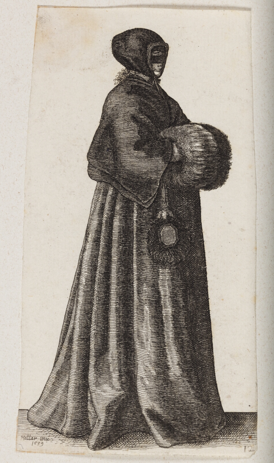 Wenceslaus Hollar, Kvinde klædt i sort med en maske, kyse og muffe