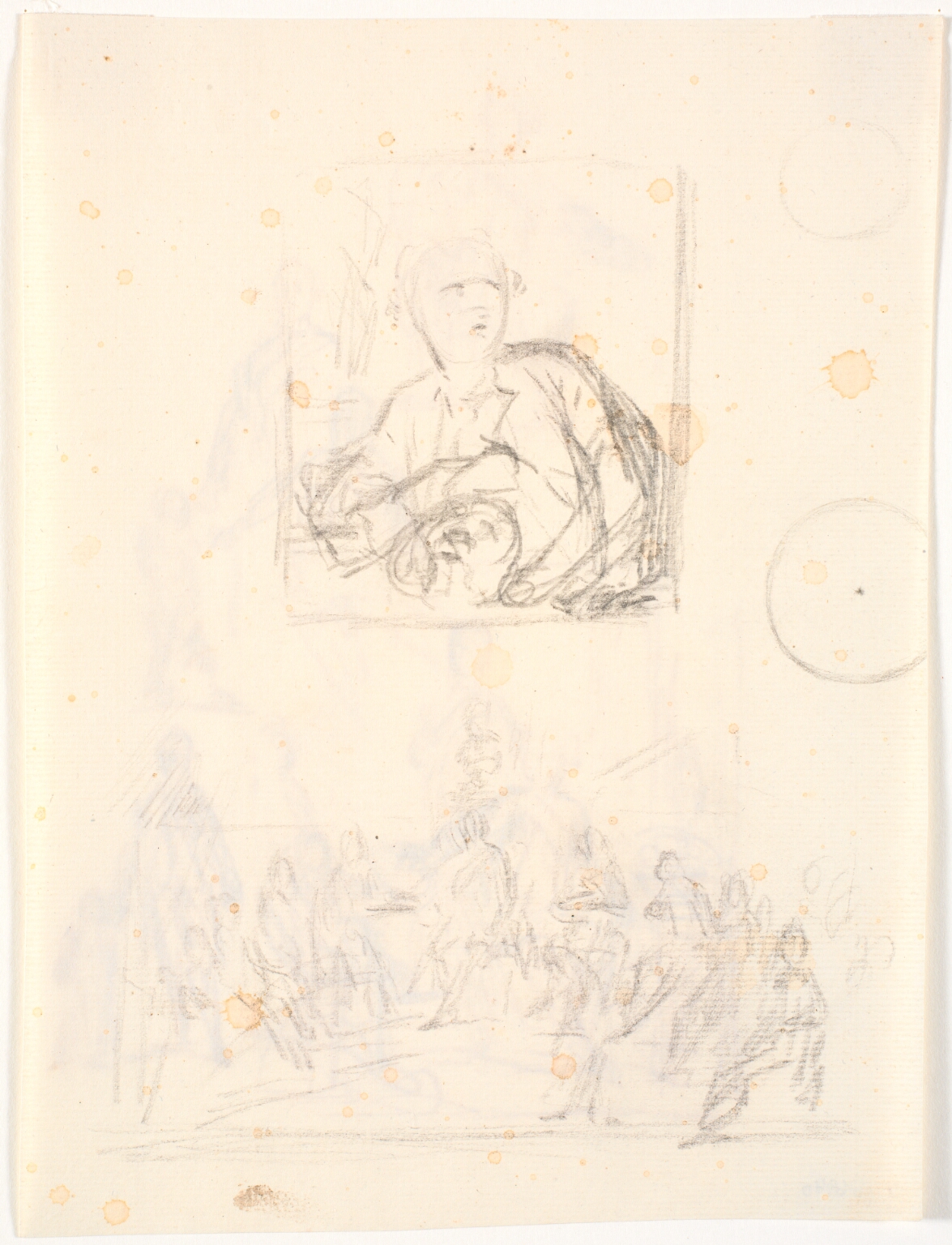 To skitser. F.o. skitse til maleriet af Andreas Weidenhaupt, Kunstakademiet. F.n. en figurgruppe