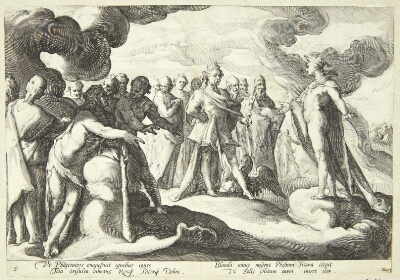 Jupitor og guderne beder Helios om at genoptage kontrollen over solvognen, Goltzius, Hendrick, 1590